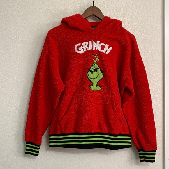 Grinch Forever 21 Hoodie Sweatshirt Size  S Red Pullover Embroidered Loose Fit - Picture 1 of 13